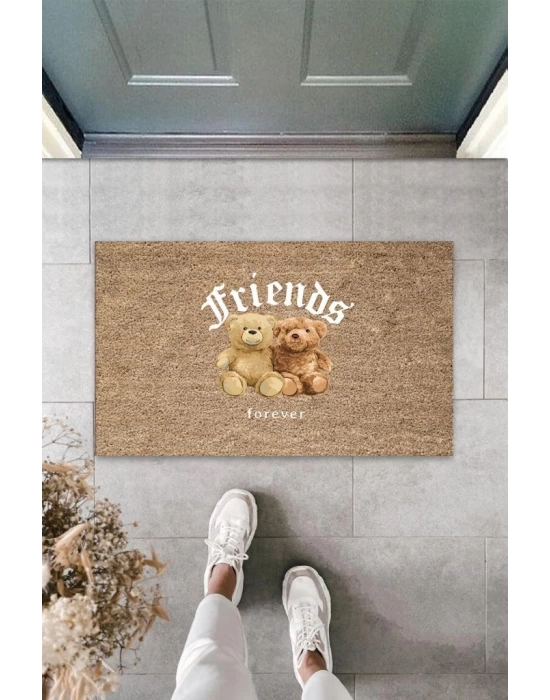 Bej Kapı Önü Paspası Friends Forever Ayıcık Desen  K-3356