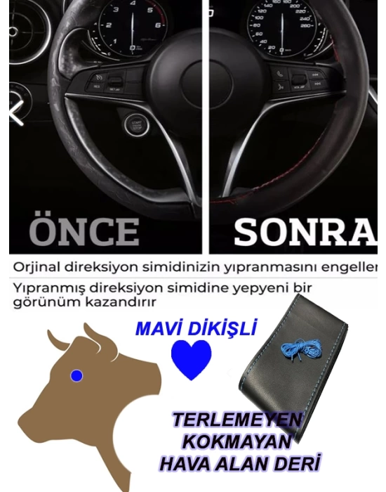 BENTLEY Uyumlu Araç,Araba,Oto direksiyon kılıfı mavi dikiş