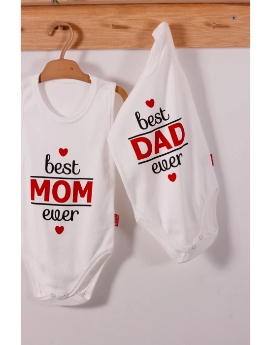 Best Mom Ve Dad Desenli Askılı Unisex Body