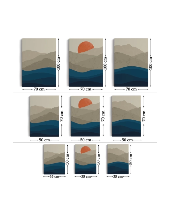 Dağ Ve Deniz Temalı Dekoratif Duvar Tablosu Üçlü Set-EB-101