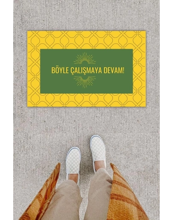 Dijital Baskı Dekoratif Not: Böyle Çalışmaya Devam Sarı Kapı Önü Paspası K-1276