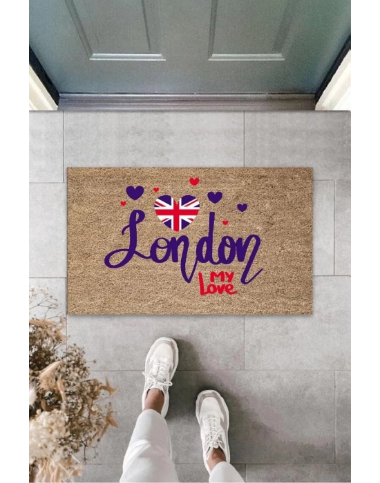 Dijital Baskı Kahverengi London My Love Paspas K-3154