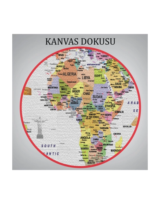 Dünya Haritası Ayrıntılı Eğitici  Sembollü Bayraklı Dekoratif Kanvas Tablo 2849