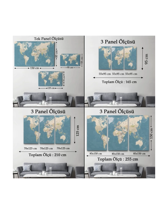 Dünya Haritası  Dekoratif Kanvas Tablo 1040