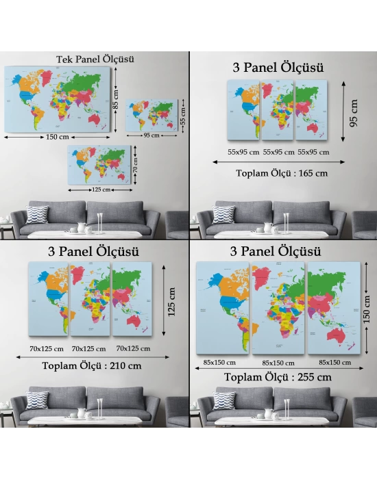 Dünya Haritası  Dekoratif Kanvas Tablo 1050