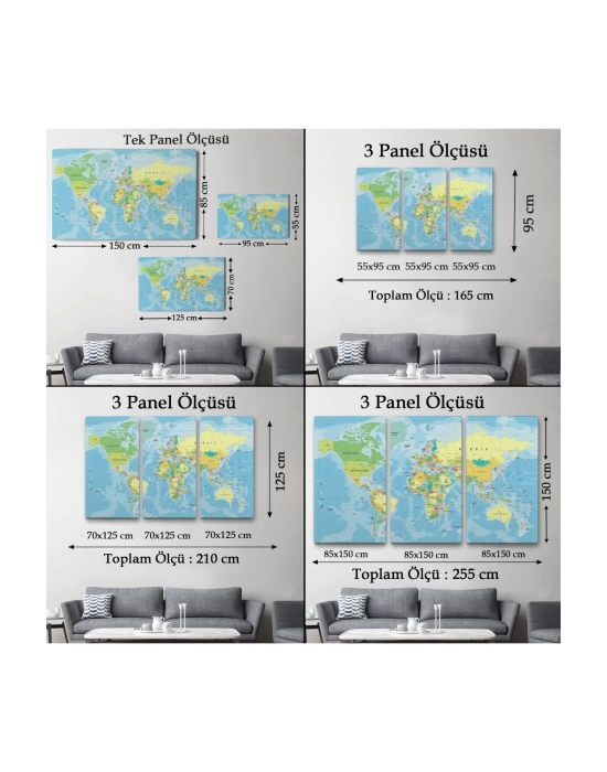 Dünya Haritası  Dekoratif Kanvas Tablo 1079