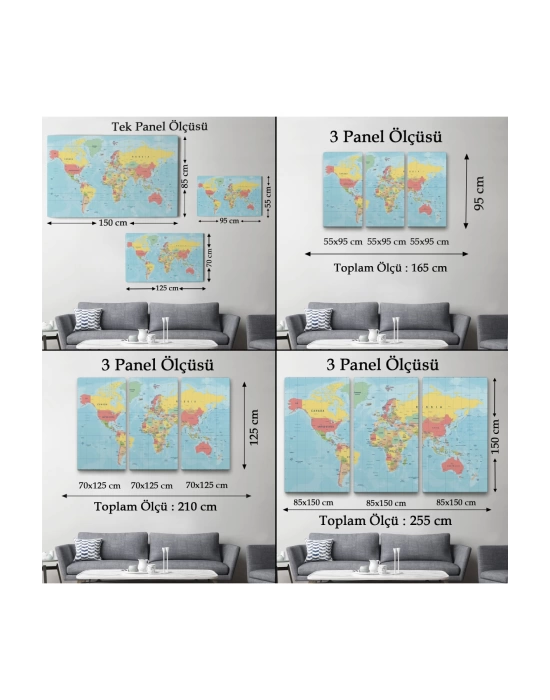 Dünya Haritası  Dekoratif Kanvas Tablo 1080