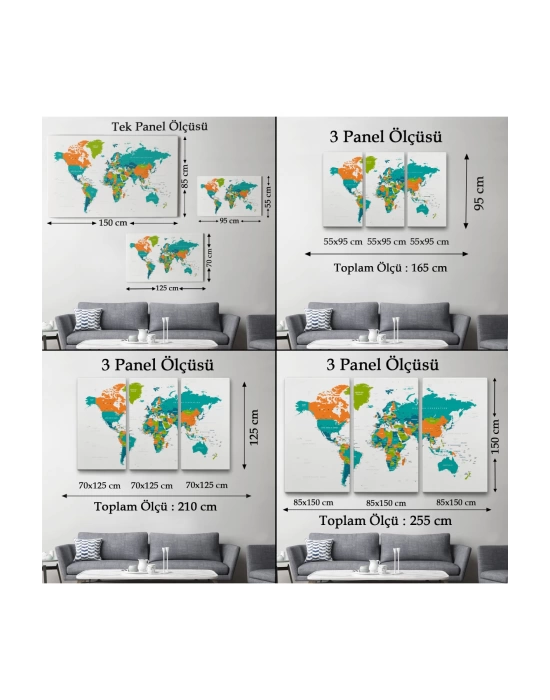 Dünya Haritası  Dekoratif Kanvas Tablo 1085