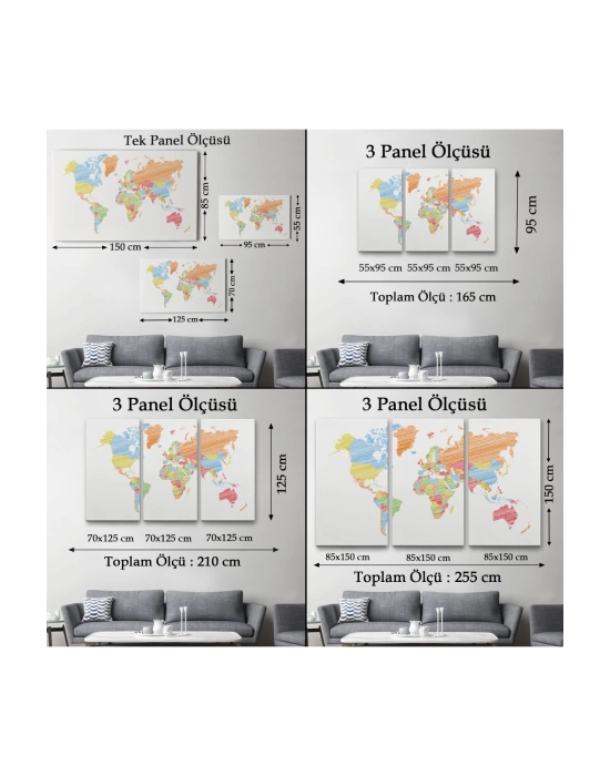 Dünya Haritası  Dekoratif Kanvas Tablo 1100