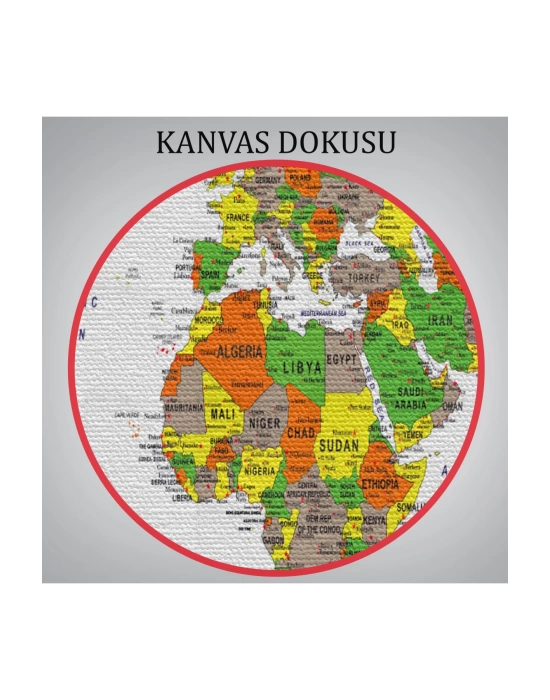 Dünya Haritası Dekoratif Kanvas Tablo Son Derece Detaylı ve Eğitici 1570