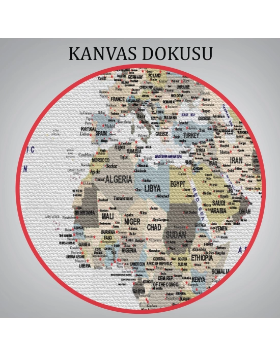 Dünya Haritası Dekoratif Kanvas Tablo Son Derece Detaylı ve Eğitici 1584