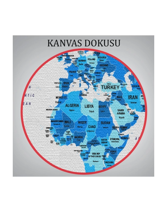 Dünya Haritası Dekoratif Kanvas Tablo Ülke ve Başkentli  1501