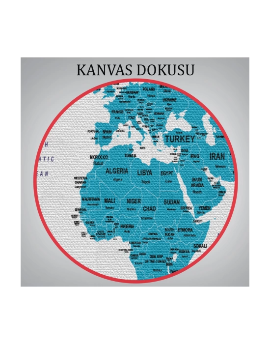 Dünya Haritası Dekoratif Kanvas Tablo Ülke ve Başkentli  1503