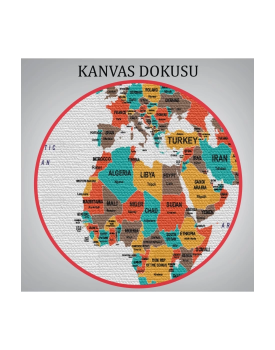 Dünya Haritası Dekoratif Kanvas Tablo Ülke ve Başkentli 1517