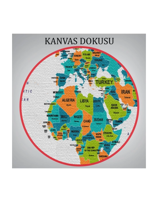 Dünya Haritası Dekoratif Kanvas Tablo Ülke ve Başkentli 1531