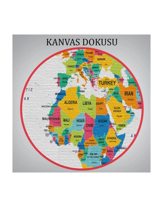 Dünya Haritası Dekoratif Kanvas Tablo Ülke ve Başkentli 1545