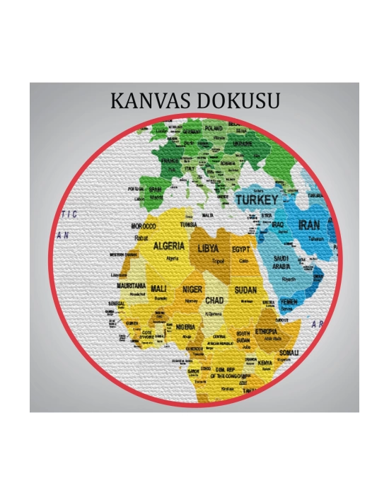 Dünya Haritası Dekoratif Kanvas Tablo Ülke ve Başkentli 1553