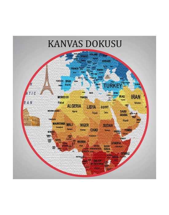 Dünya Haritası Dekoratif Kanvas Tablo Ülke ve Başkentli Öğretici ve Sembollü 2267