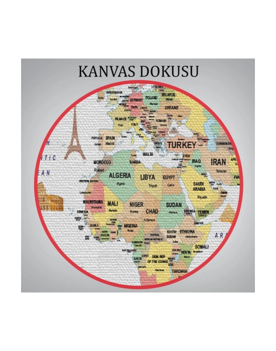 Dünya Haritası Dekoratif Kanvas Tablo Ülke ve Başkentli Öğretici ve Sembollü 2313