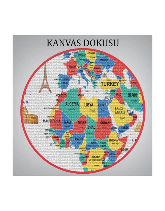 Dünya Haritası Dekoratif Kanvas Tablo Ülke ve Başkentli Öğretici ve Sembollü 2315