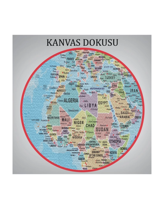 Dünya Haritası Kanvas Tablo Çok Ayrıntılı Dekoratif ve Okyanuslu 2161