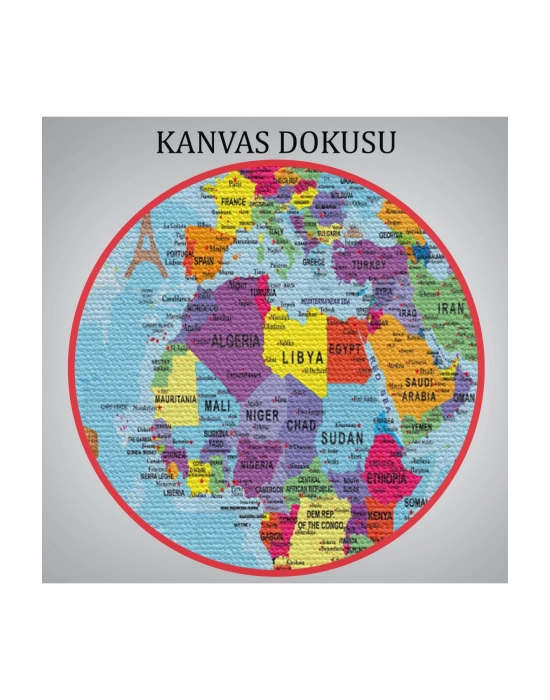 Dünya Haritası Kanvas Tablo Son Derece Detaylı Dekoratif Okyanuslu-1990