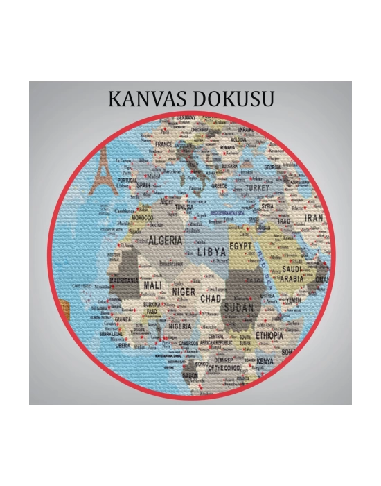 Dünya Haritası Kanvas Tablo Son Derece Detaylı Dekoratif Okyanuslu-2007