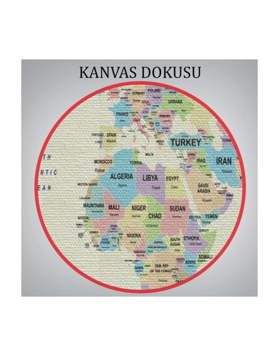 Dünya Haritası Kanvas Tablo  Ülke Başkent Detaylı ve Dekoratif 2603