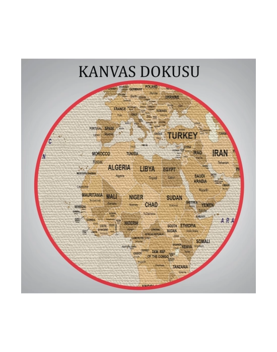 Dünya Haritası Kanvas Tablo  Ülke Başkent Detaylı ve Dekoratif 2619