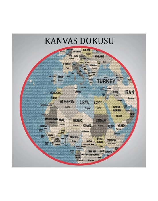 Dünya Haritası Kanvas Tablo  Ülke Başkentli ve Okyanus Detaylı Tablo 2743