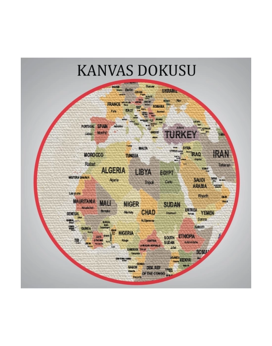 Dünya Haritası Kanvas Tablo  Ülke Başkentli ve Okyanus Detaylı Tablo 2745