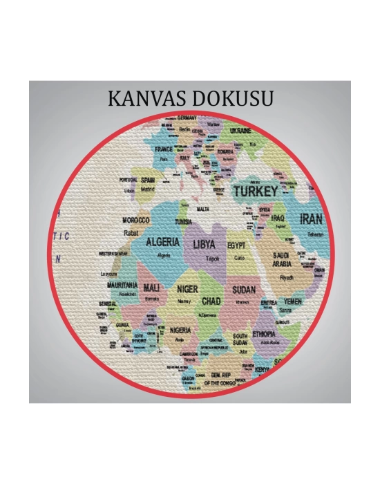 Dünya Haritası Kanvas Tablo  Ülke Başkentli ve Okyanus Detaylı Tablo 2749