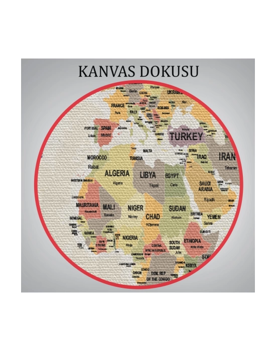 Dünya Haritası Kanvas Tablo  Ülke Başkentli ve Okyanus Detaylı Tablo2751