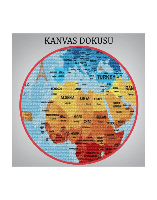 Dünya Haritası Sembollü ve Okyanuslu Dekoratif Kanvas Tablo 2423