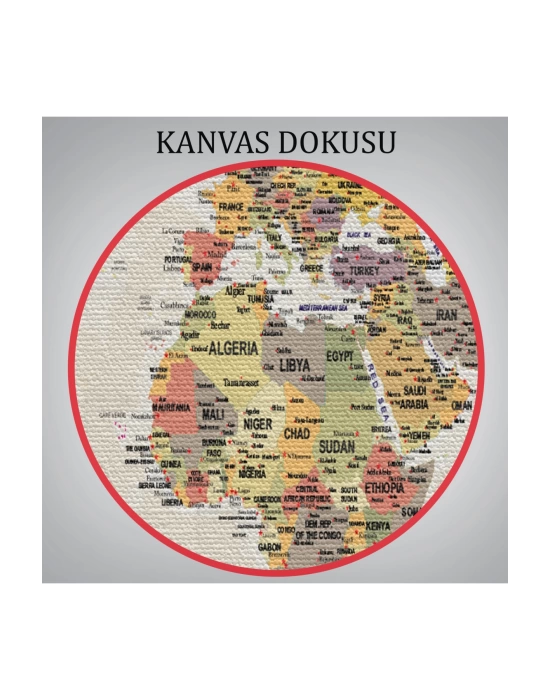 Dünya Haritası Son Derece Ayrıntılı Eğitici Okyanuslu Dekoratif Kanvas Tablo 2525