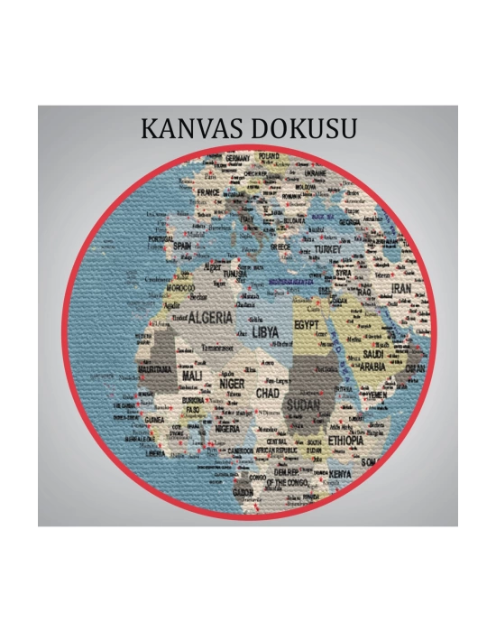 Dünya Haritası Son Derece Ayrıntılı Eğitici ve Öğretici Okyanuslu Kanvas Tablo-2523