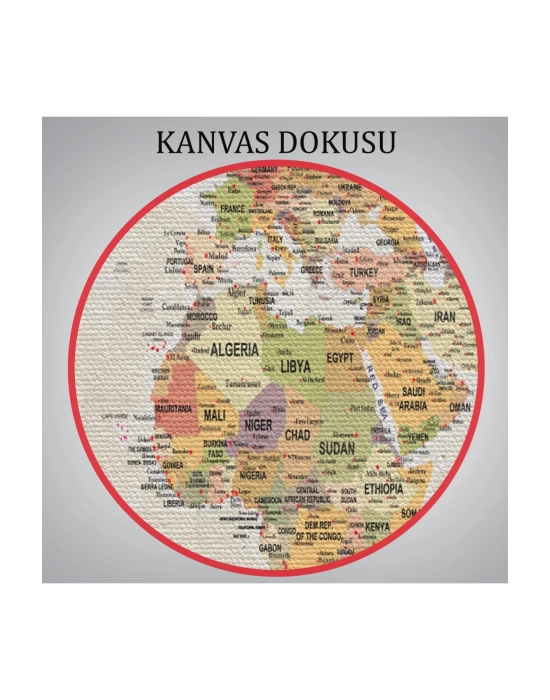 Dünya Haritası Son Derece Ayrıntılı Eğitici ve Öğretici Okyanuslu Kanvas Tablo-2531