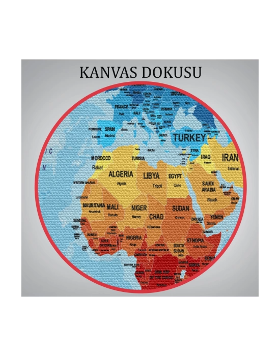 Dünya Haritası Ülke Başkentli Okyanuslu ve Dekoratif Kanvas Tablo 2195