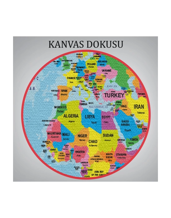 Dünya Haritası Ülke Başkentli Okyanuslu ve Dekoratif Kanvas Tablo 2201