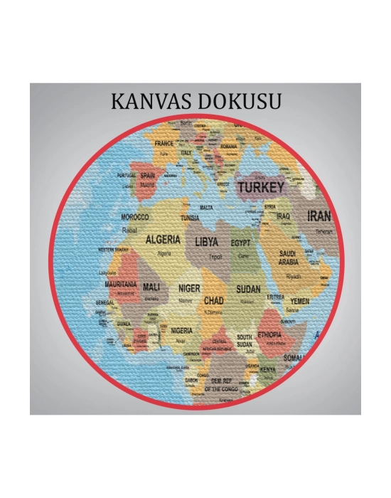 Dünya Haritası Ülke Başkentli Okyanuslu ve Dekoratif Kanvas Tablo 2229