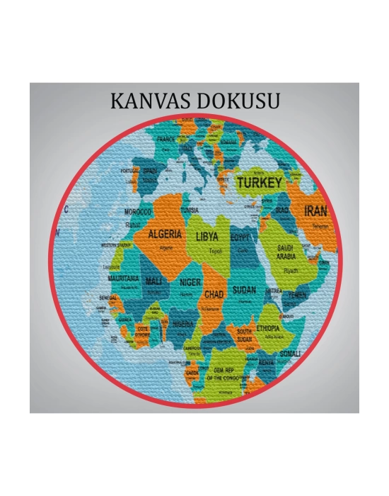 Dünya Haritası Ülke Başkentli Okyanuslu ve Dekoratif Kanvas Tablo  2231