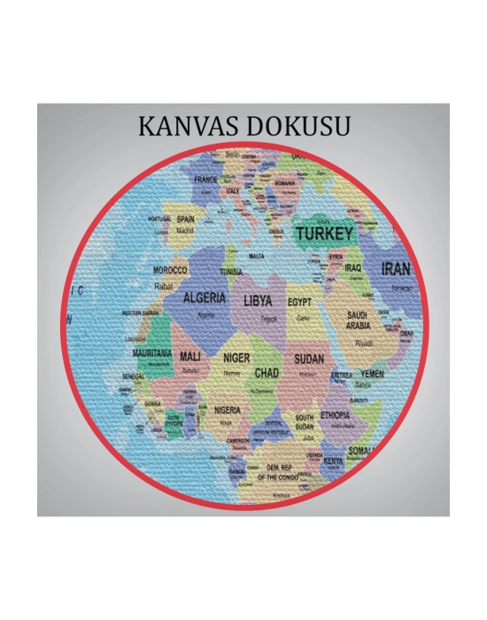 Dünya Haritası Ülke Başkentli Okyanuslu ve Dekoratif Kanvas Tablo 2233