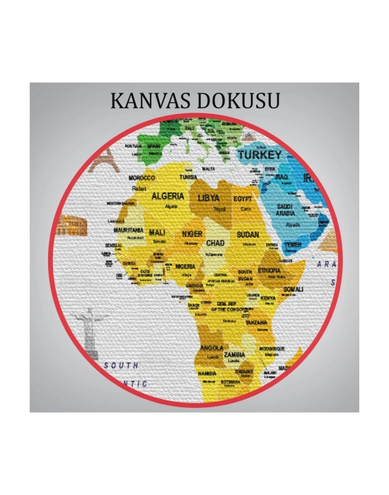 Dünya Haritası Ülke Bayraklı ve Başkentli Kanvas Tablo 1959