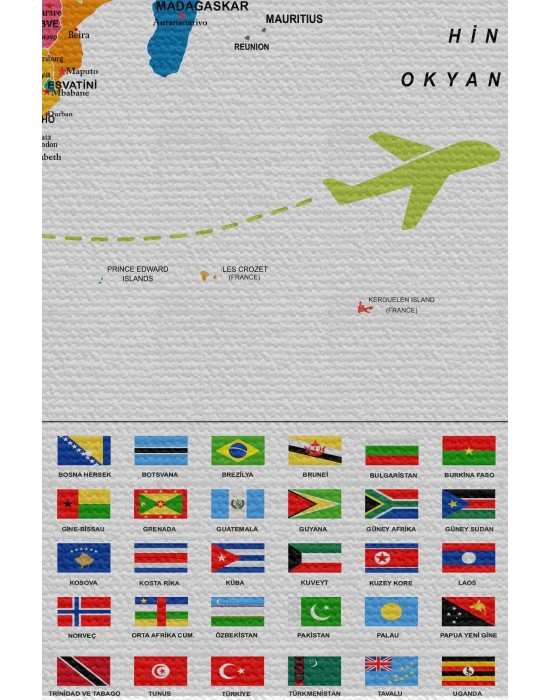 Duvar Örtüsü / Halısı Detaylı Güncel Türkçe Dünya Haritası  Kaliteli Kanvas Kumaş-3981