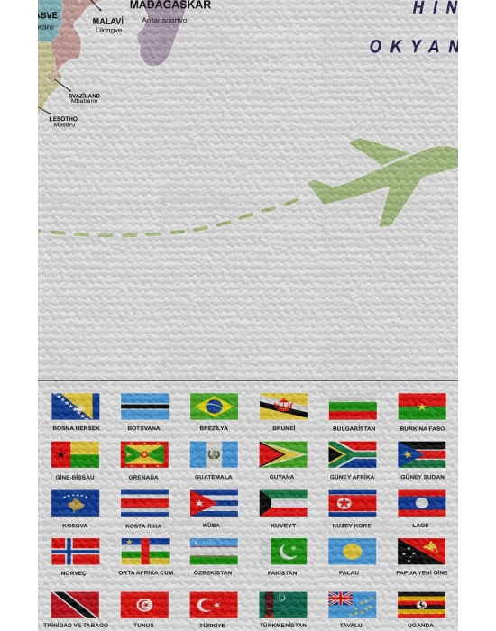 Duvar Örtüsü / Halısı Detaylı Türkçe Güncel Dünya Haritası Kaliteli Kanvas Kumaş-3966