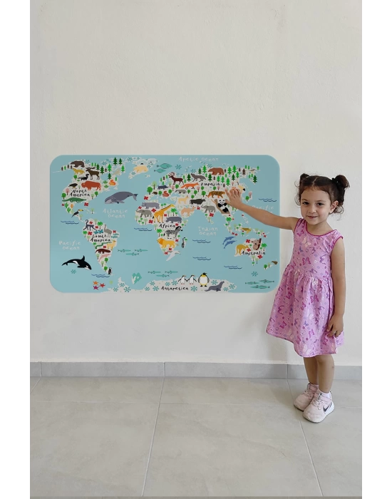 Eğitici Dünya Haritası Dünya Atlası Çocuk ve Bebek Odası Duvar Sticker-60x105-3771