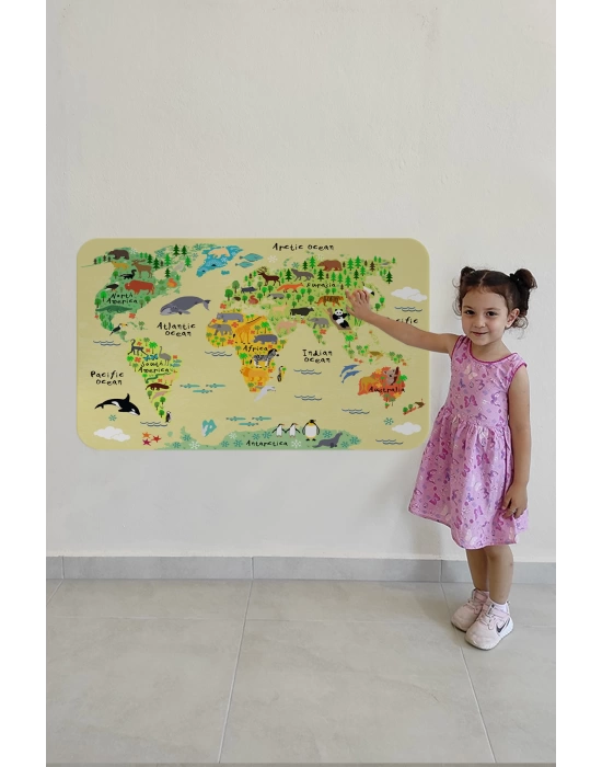 Eğitici Dünya Haritası Dünya Atlası Çocuk ve Bebek Odası Duvar Sticker-60x105-3772