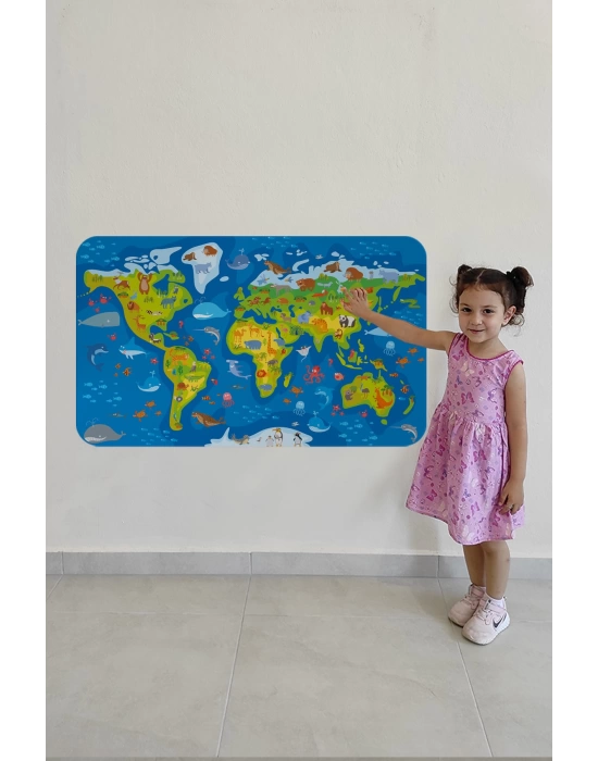 Eğitici Dünya Haritası Dünya Atlası Çocuk ve Bebek Odası Duvar Sticker-60x105-3774