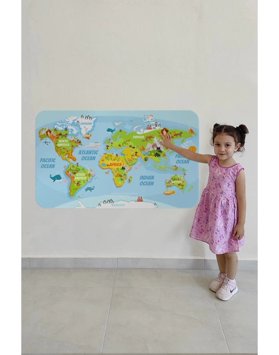 Eğitici Dünya Haritası Dünya Atlası Çocuk ve Bebek Odası Duvar Sticker-60x105-3778