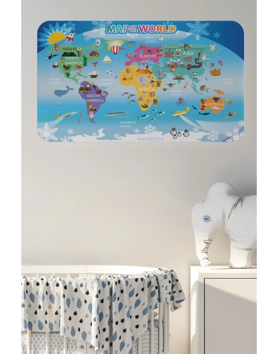 Eğitici Dünya Haritası Dünya Atlası Çocuk ve Bebek Odası Duvar Sticker-60x105-3779